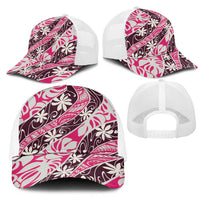 Tarona Tahiti Tiare Monstera Mesh Trucker Cap Polynesian Pattern Curve Style - Polynesian Pride