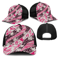 Tarona Tahiti Tiare Monstera Mesh Trucker Cap Polynesian Pattern Curve Style - Polynesian Pride