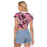Tarona Tahiti Tiare Monstera Raglan Cropped T Shirt Polynesian Pattern Curve Style - Polynesian Pride