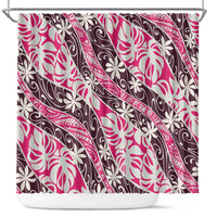 Tarona Tahiti Tiare Monstera Shower Curtain Polynesian Pattern Curve Style LT01 Pink - Polynesian Pride