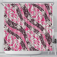 Tarona Tahiti Tiare Monstera Shower Curtain Polynesian Pattern Curve Style LT01 - Polynesian Pride