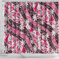 Tarona Tahiti Tiare Monstera Shower Curtain Polynesian Pattern Curve Style LT01 - Polynesian Pride