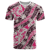 Tarona Tahiti Tiare Monstera T Shirt Polynesian Pattern Curve Style LT01 Pink - Polynesian Pride