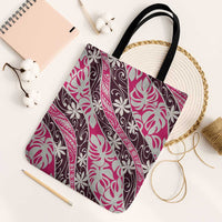Tarona Tahiti Tiare Monstera Tote Bag Polynesian Pattern Curve Style LT01 Black Strap One Size Pink - Polynesian Pride