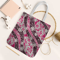 Tarona Tahiti Tiare Monstera Tote Bag Polynesian Pattern Curve Style LT01 White Strap One Size Pink - Polynesian Pride