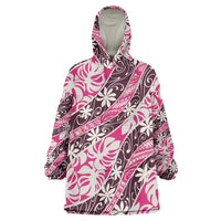 Tarona Tahiti Tiare Monstera Wearable Blanket Hoodie Polynesian Pattern Curve Style - Polynesian Pride