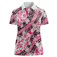 Tarona Tahiti Tiare Monstera Women Polo Shirt Polynesian Pattern Curve Style LT01 Female Pink - Polynesian Pride