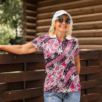 Tarona Tahiti Tiare Monstera Women Polo Shirt Polynesian Pattern Curve Style LT01 - Polynesian Pride