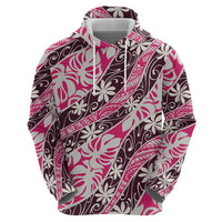 Tarona Tahiti Tiare Monstera Zip Hoodie Polynesian Pattern Curve Style - Polynesian Pride