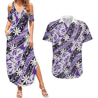 Vareau Tahiti Tiare Monstera Couples Matching Summer Maxi Dress and Hawaiian Shirt Polynesian Pattern Curve Style - Polynesian Pride