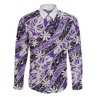 Vareau Tahiti Tiare Monstera Family Matching Long Sleeve Bodycon Dress and Hawaiian Shirt Polynesian Pattern Curve Style LT01 Dad's Shirt - Long Sleeve Purple - Polynesian Pride