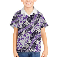 Vareau Tahiti Tiare Monstera Family Matching Long Sleeve Bodycon Dress and Hawaiian Shirt Polynesian Pattern Curve Style LT01 Son's Shirt Purple - Polynesian Pride