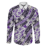 Vareau Tahiti Tiare Monstera Family Matching Off The Shoulder Long Sleeve Dress and Hawaiian Shirt Polynesian Pattern Curve Style LT01 Dad's Shirt - Long Sleeve Purple - Polynesian Pride