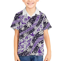 Vareau Tahiti Tiare Monstera Family Matching Off The Shoulder Long Sleeve Dress and Hawaiian Shirt Polynesian Pattern Curve Style LT01 Son's Shirt Purple - Polynesian Pride