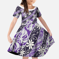 Vareau Tahiti Tiare Monstera Family Matching Tank Maxi Dress and Hawaiian Shirt Polynesian Pattern Curve Style LT01 Daughter's Dress Purple - Polynesian Pride