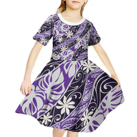 Vareau Tahiti Tiare Monstera Kid Short Sleeve Dress Polynesian Pattern Curve Style - Polynesian Pride