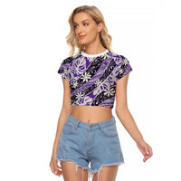 Vareau Tahiti Tiare Monstera Raglan Cropped T Shirt Polynesian Pattern Curve Style - Polynesian Pride