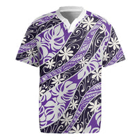 Vareau Tahiti Tiare Monstera Rugby Jersey Polynesian Pattern Curve Style LT01 Purple - Polynesian Pride