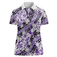 Vareau Tahiti Tiare Monstera Women Polo Shirt Polynesian Pattern Curve Style LT01 Female Purple - Polynesian Pride