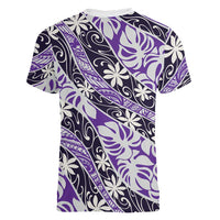 Vareau Tahiti Tiare Monstera Women V-Neck T-Shirt Polynesian Pattern Curve Style LT01 - Polynesian Pride