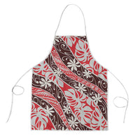 Uteute Tahiti Tiare Monstera Apron Polynesian Pattern Curve Style LT01 Red - Polynesian Pride