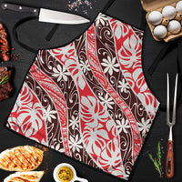 Uteute Tahiti Tiare Monstera Apron Polynesian Pattern Curve Style LT01 Red - Polynesian Pride