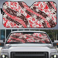 Uteute Tahiti Tiare Monstera Auto Sun Shade Polynesian Pattern Curve Style LT01 Red - Polynesian Pride