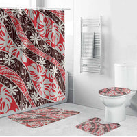 Uteute Tahiti Tiare Monstera Bathroom Set Polynesian Pattern Curve Style LT01 Bathroom Set (4 pcs) Red - Polynesian Pride