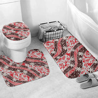 Uteute Tahiti Tiare Monstera Bathroom Set Polynesian Pattern Curve Style LT01 Mat Set Only (3 pcs) One Size Red - Polynesian Pride