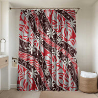 Uteute Tahiti Tiare Monstera Bathroom Set Polynesian Pattern Curve Style LT01 Shower Curtain Only Red - Polynesian Pride