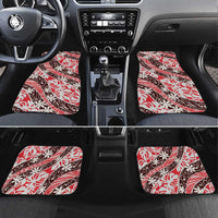Uteute Tahiti Tiare Monstera Car Mats Polynesian Pattern Curve Style LT01 Set 4pcs Red - Polynesian Pride
