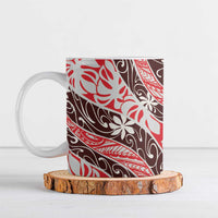 Uteute Tahiti Tiare Monstera Ceramic Mug Polynesian Pattern Curve Style LT01 Red - Polynesian Pride