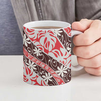 Uteute Tahiti Tiare Monstera Ceramic Mug Polynesian Pattern Curve Style LT01 - Polynesian Pride