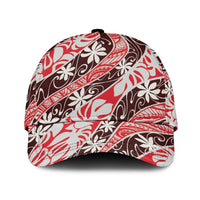 Uteute Tahiti Tiare Monstera Classic Cap Polynesian Pattern Curve Style LT01 Universal Fit Red - Polynesian Pride