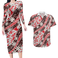 Uteute Tahiti Tiare Monstera Couples Matching Long Sleeve Bodycon Dress and Hawaiian Shirt Polynesian Pattern Curve Style - Polynesian Pride