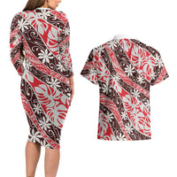 Uteute Tahiti Tiare Monstera Couples Matching Long Sleeve Bodycon Dress and Hawaiian Shirt Polynesian Pattern Curve Style - Polynesian Pride