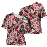 Uteute Tahiti Tiare Monstera Cross Shoulder Shirt Polynesian Pattern Curve Style - Polynesian Pride