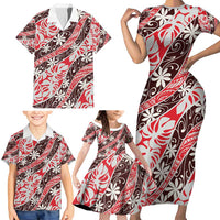 Uteute Tahiti Tiare Monstera Family Matching Short Sleeve Bodycon Dress and Hawaiian Shirt Polynesian Pattern Curve Style - Polynesian Pride