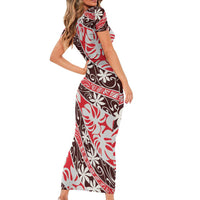Uteute Tahiti Tiare Monstera Family Matching Short Sleeve Bodycon Dress and Hawaiian Shirt Polynesian Pattern Curve Style LT01 - Polynesian Pride