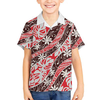 Uteute Tahiti Tiare Monstera Family Matching Short Sleeve Bodycon Dress and Hawaiian Shirt Polynesian Pattern Curve Style LT01 Son's Shirt Red - Polynesian Pride