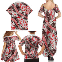 Uteute Tahiti Tiare Monstera Family Matching Summer Maxi Dress and Hawaiian Shirt Polynesian Pattern Curve Style - Polynesian Pride
