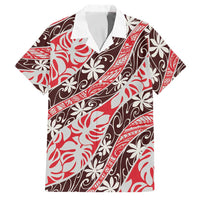 Uteute Tahiti Tiare Monstera Family Matching Tank Maxi Dress and Hawaiian Shirt Polynesian Pattern Curve Style LT01 Dad's Shirt - Short Sleeve Red - Polynesian Pride