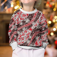 Uteute Tahiti Tiare Monstera Kid Ugly Christmas Sweater Polynesian Pattern Curve Style - Polynesian Pride