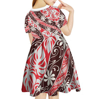 Uteute Tahiti Tiare Monstera Kid Short Sleeve Dress Polynesian Pattern Curve Style LT01 - Polynesian Pride