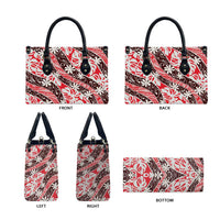 Uteute Tahiti Tiare Monstera Leather Bag Polynesian Pattern Curve Style LT01 - Polynesian Pride