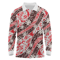 Uteute Tahiti Tiare Monstera Long Sleeve Polo Shirt Polynesian Pattern Curve Style - Polynesian Pride