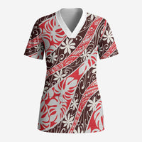Uteute Tahiti Tiare Monstera Scrub Top Polynesian Pattern Curve Style - Polynesian Pride