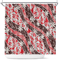 Uteute Tahiti Tiare Monstera Shower Curtain Polynesian Pattern Curve Style LT01 Red - Polynesian Pride
