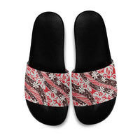 Uteute Tahiti Tiare Monstera Slide Sandals Polynesian Pattern Curve Style LT01 Red - Polynesian Pride