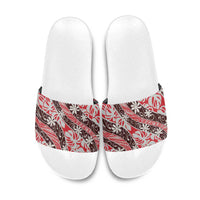 Uteute Tahiti Tiare Monstera Slide Sandals Polynesian Pattern Curve Style LT01 Red - Polynesian Pride